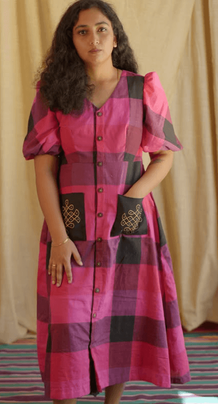 checked A-line midi dress alternate